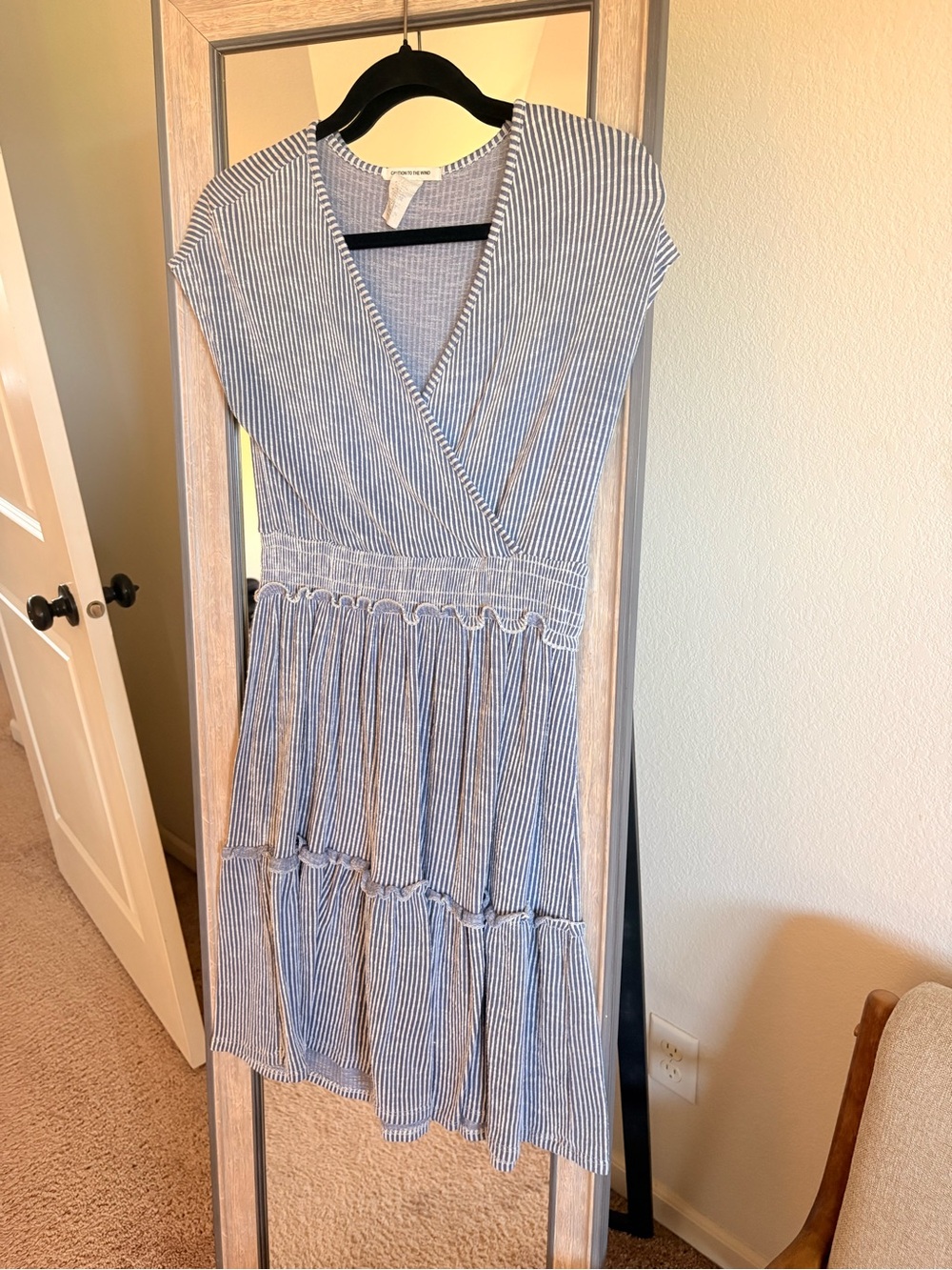 Caution To The Wind Blue and White Striped Midi Dress